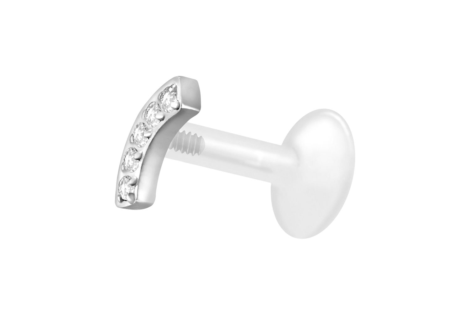PTFE Labret Piercing mit Innengewinde + Titan-Aufsatz BOGEN + 5 KRISTALLE